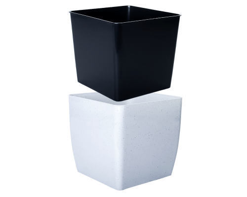 Flowerpot "Quadro" low with insert 16x16x15,5cm Stone (light grey concrete)