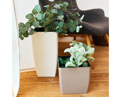 Flowerpot "Quadro" with insert 16x16x30cm (white rose)