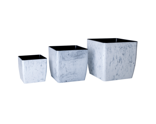 Вазон "Квадро" низький 16*16*15,5см. Stone (білий мармур)