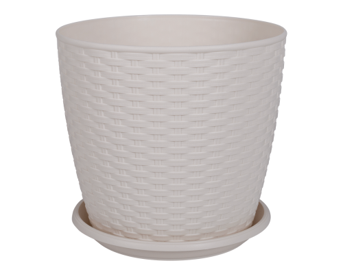 Flowerpot "Rattan" with tray 24x22cm (white rose)