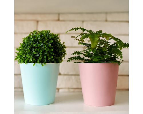 Flowerpot "Deco" with insert 16x15,5cm (apricot / white)