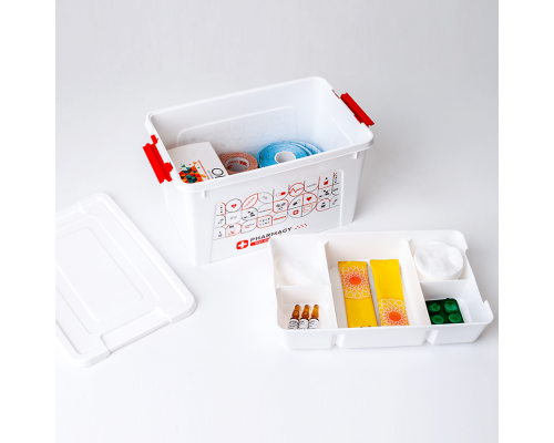 Container "Smart Box" with organizer and decor 3,5L (white, First aid kit)