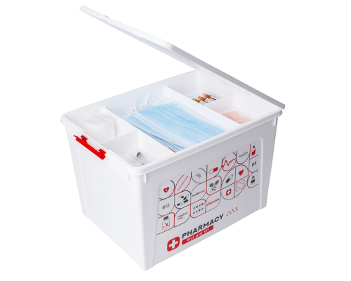 Container "Smart Box" with organizer and decor 12L (white, First aid kit)