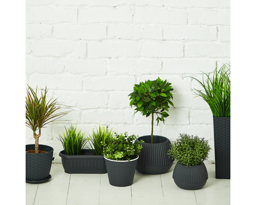 Flowerpot "Rattan" with tray 12x11cm (granite)