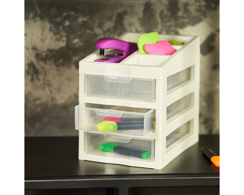 Organizer with sections for 3 drawers (white rose / transparent)