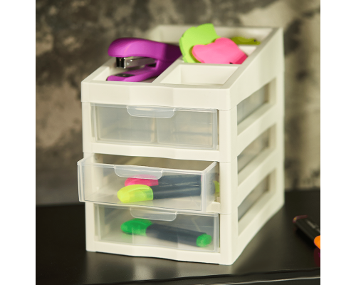 Organizer with sections for 3 drawers (white rose / transparent)