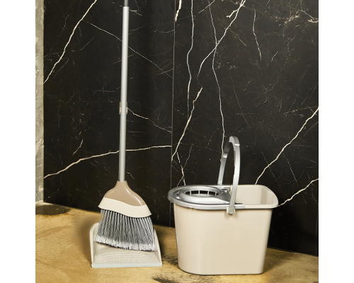 Set of broom and scoop "Euro" (creamy / dark brown)