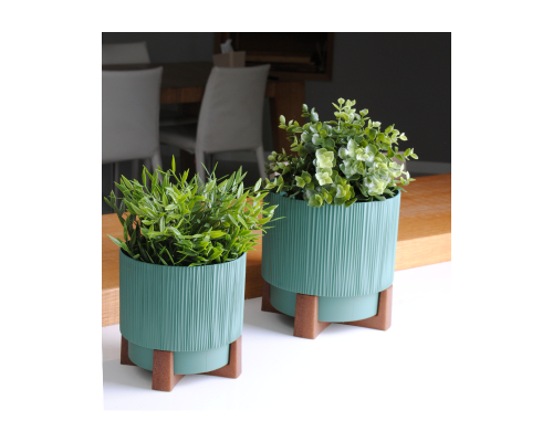 Flowerpot "Oslo" with insert and decorative stand d20cm (green)