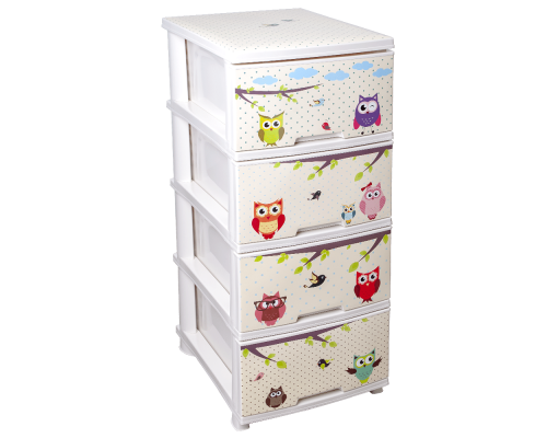 Chest with decor on 4 drawers (creamy, Owls) Chest with decor on 4 drawers (creamy, Owls)