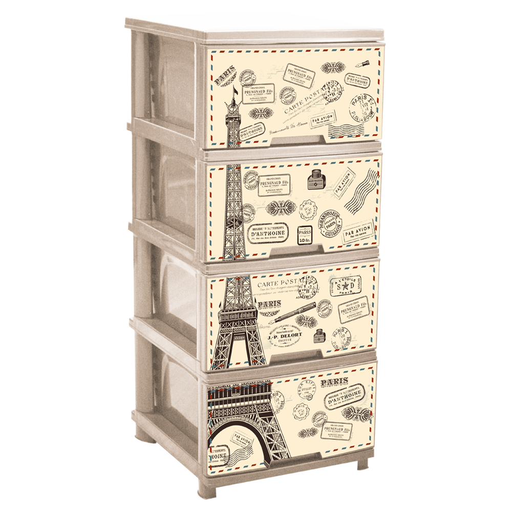 Chest of drawers with decor for 4 drawers (cream, Paris)