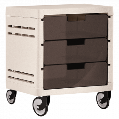 Chest of drawers on 3 drawers on wheels (beige / dark brown)