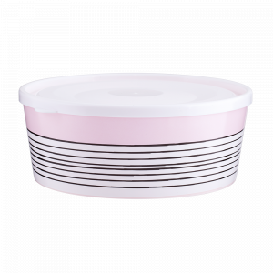 Bowl with lid with decor d17cm. (Lines, light pink)