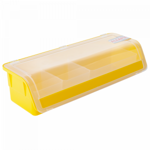 Long storage bin with lid and removable boxes 275x100x70mm. (dark yellow)