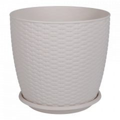 Flowerpot "Rattan" with tray 30x27,5cm. (white rose)