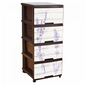 Chest with decor on 4 drawers (dark brown, Lavender)