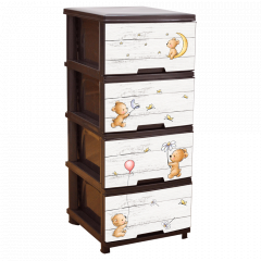 Chest with decor on 4 drawers (dark brown, Bears)
