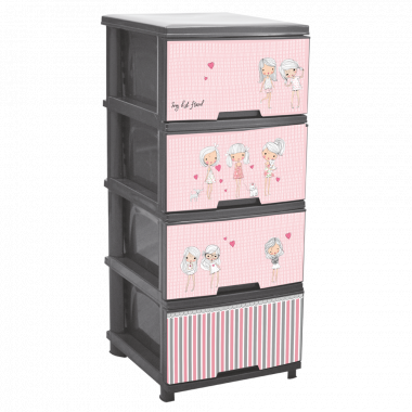 Chest with decor on 4 drawers (gray, Girls)