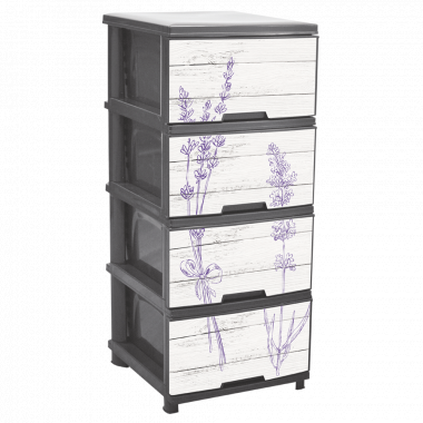 Chest with decor on 4 drawers (gray, Lavender)