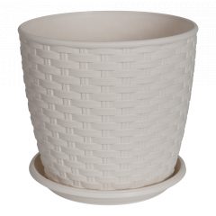 Flowerpot "Rattan" with tray 16x15cm. (white rose)