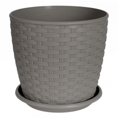 Flowerpot "Rattan" with tray 16x15cm. (cocoa)