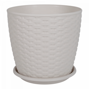 Flowerpot "Rattan" with tray 20x18cm. (white rose)