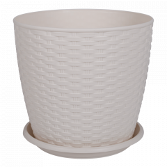 Flowerpot "Rattan" with tray 24x22cm. (white rose)