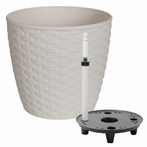 Flowerpot "Rattan" with watering 12x11cm. (white rose)