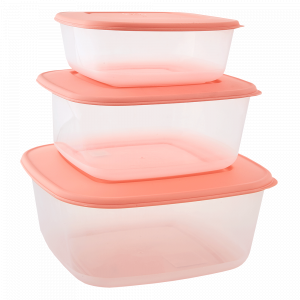 Food storage container square set "3 in 1" (transparent / apricot)