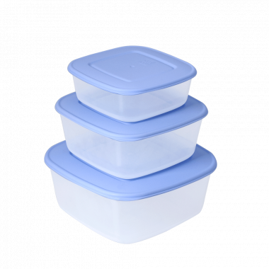 Food storage container square set "3 in 1" (transparent / lilac)