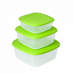 Food storage container square set "3 in 1" (transparent / olive)