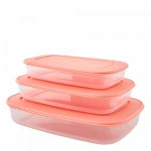 Food storage container rectangular set "3 in 1" (transparent / apricot)