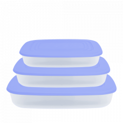 Food storage container rectangular set "3 in 1" (transparent / lilac)