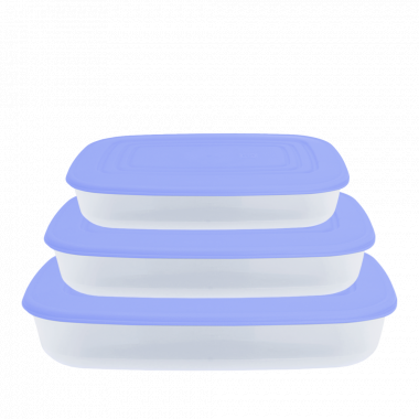 Food storage container rectangular set "3 in 1" (transparent / lilac)