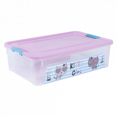 Container "Smart Box" with decor 14L. (Pet Shop, transparent / pink / turquoise)