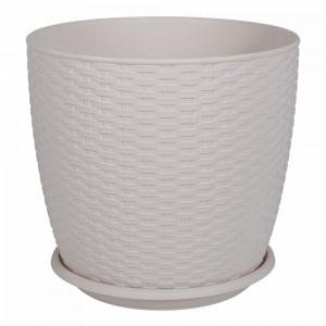 Flowerpot "Rattan" with tray 30x27,5cm. (white rose)