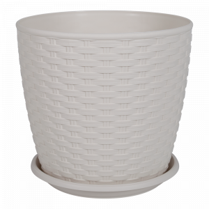 Flowerpot "Rattan" with tray 20*18cm. (white rose)