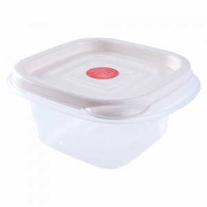 Food storage container "Omega" square 1L. (transparent / white rose)