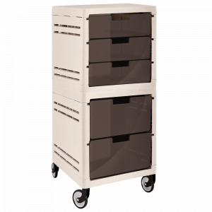 Chest of drawers on 5 drawers on wheels (beige / dark brown)