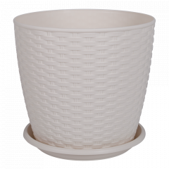 Flowerpot "Rattan" with tray 24*22cm. (white rose)