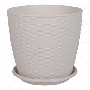 Flowerpot "Rattan" with tray 24*22cm. (white rose)