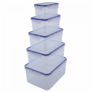Food storage container with clip square set "5 in 1" (transparent)