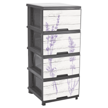Chest with decor on 4 drawers (gray, Lavender)