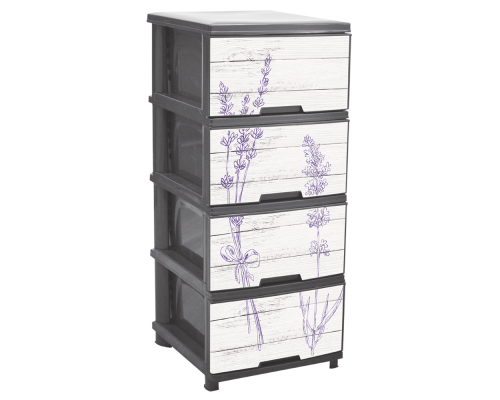 Chest with decor on 4 drawers (gray, Lavender)