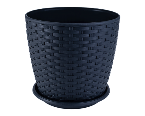 Flowerpot "Rattan" with tray 16x15cm (granite)