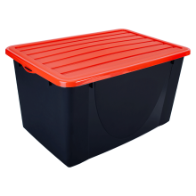 Storage box with lid 40L (black / orange)