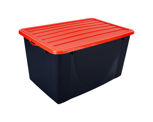 Storage box with lid 40L (black / orange)