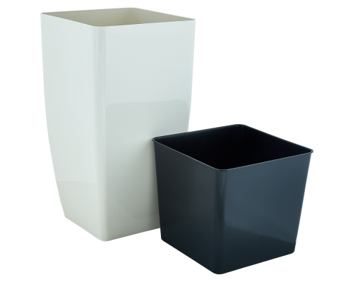 Flowerpot "Quadro" with insert 27x27x51cm (white rose)