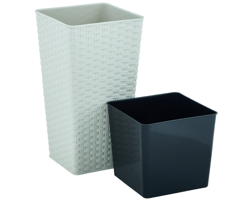 Flowerpot "Rattan" square with insert 16x16x30cm (white rose)