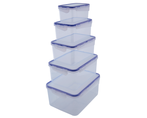 Food storage container with clip rectangular set "5 in 1" (transparent)