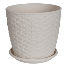 Flowerpot "Rattan" with tray 12x11cm (white rose)